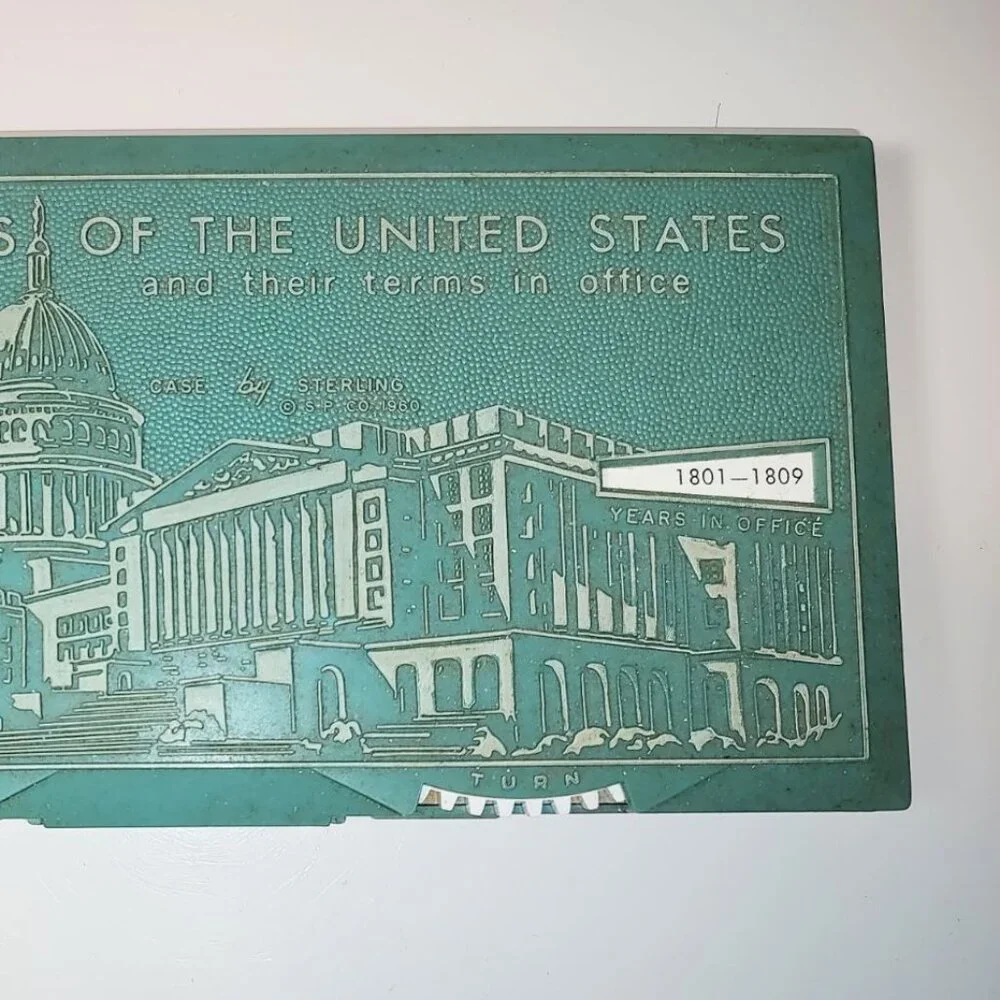 Vintage 1960 Sterling Plastic Co Educator Pencil Case US Presidents Terms Office